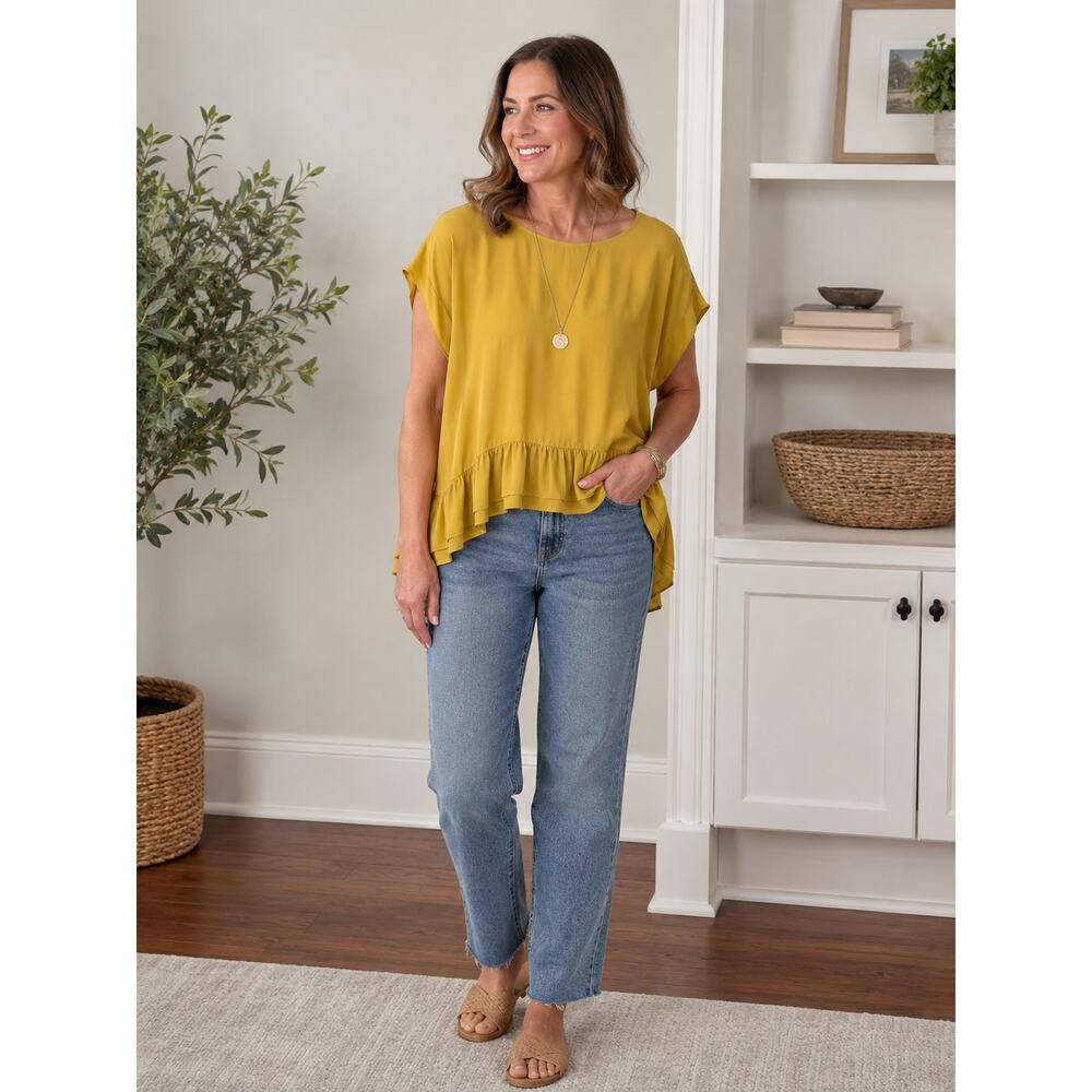 Mustard Yellow Ruffle Sleeve Blouse Boho Flowy Top S/M